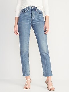 Extra High-Waisted Button-Fly Sky-Hi Straight Cut-Off Jeans for Women
