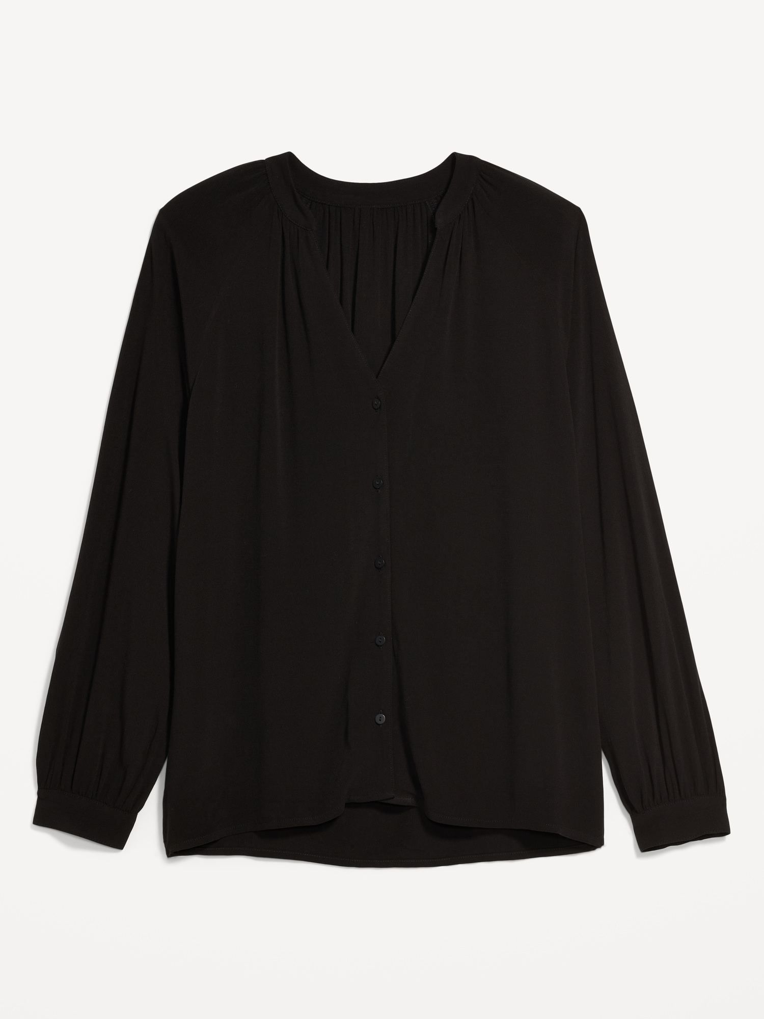 Split-Neck Long-Sleeve Button-Front Blouse for Women