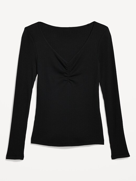 Umenlele Women's Deep V Neck Twist Knot Front Long Sleeve T-Shirt Top Black  Large at  Women's Clothing store