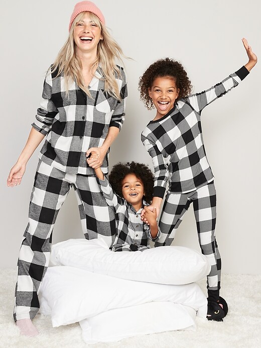 Kids black and white buffalo plaid pajamas sale