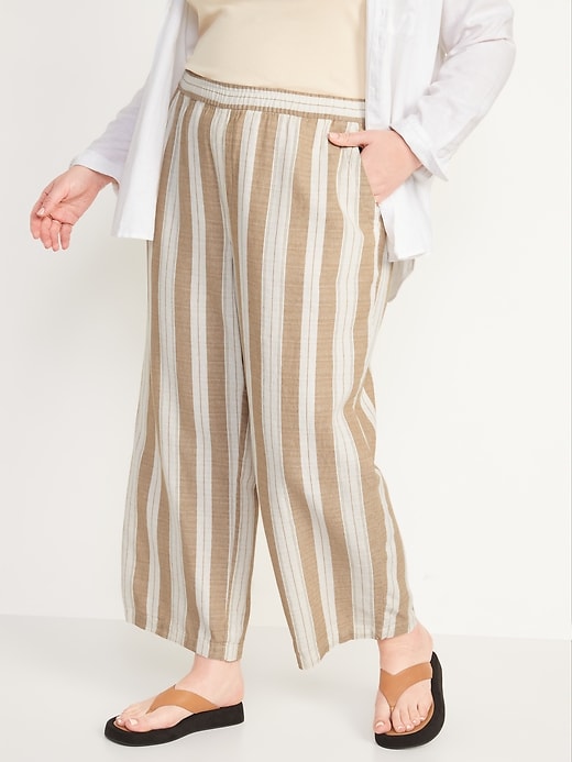 Image number 7 showing, High-Waisted Striped Linen-Blend Wide-Leg Pants