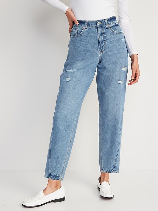 Image number 1 showing, Extra High-Waisted Ripped Non-Stretch Balloon Jeans
