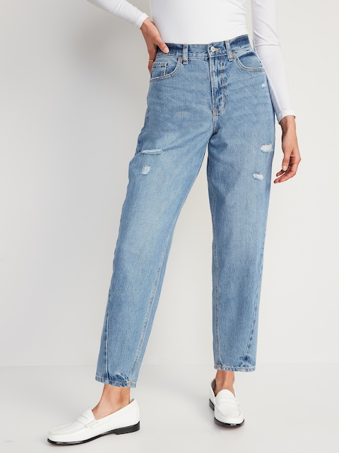 Extra High-Waisted Ripped Non-Stretch Balloon Jeans