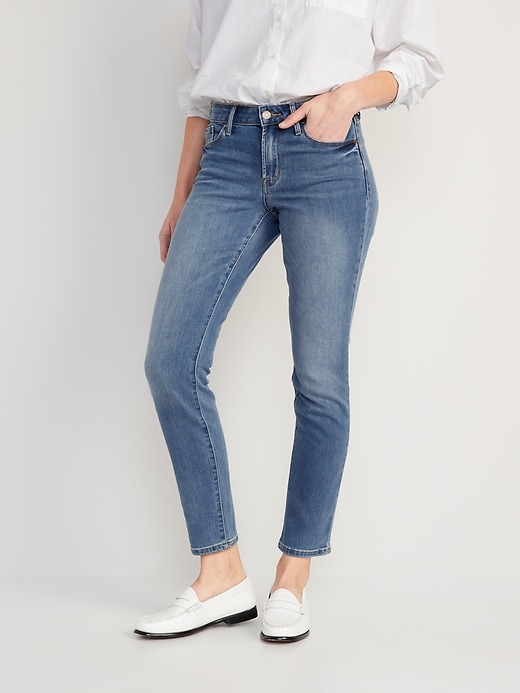Image number 1 showing, Mid-Rise Power Slim Straight Jeans