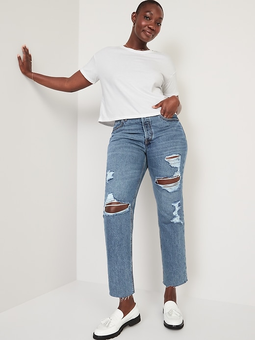 Image number 3 showing, High-Waisted Slouchy Straight Cropped Ripped Jeans for Women