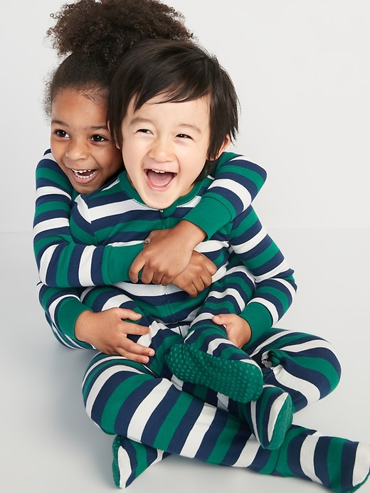 View large product image 1 of 2. Unisex Matching Stripe Snug-Fit One-Piece Pajamas for Toddler