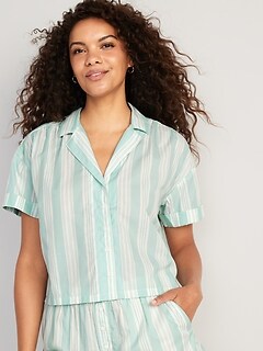 Striped Cropped Pajama Shirt for Women