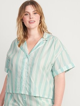 Striped Cropped Pajama Shirt for Women