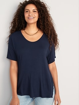 Oversized Luxe Voop-Neck Tunic T-Shirt for Women