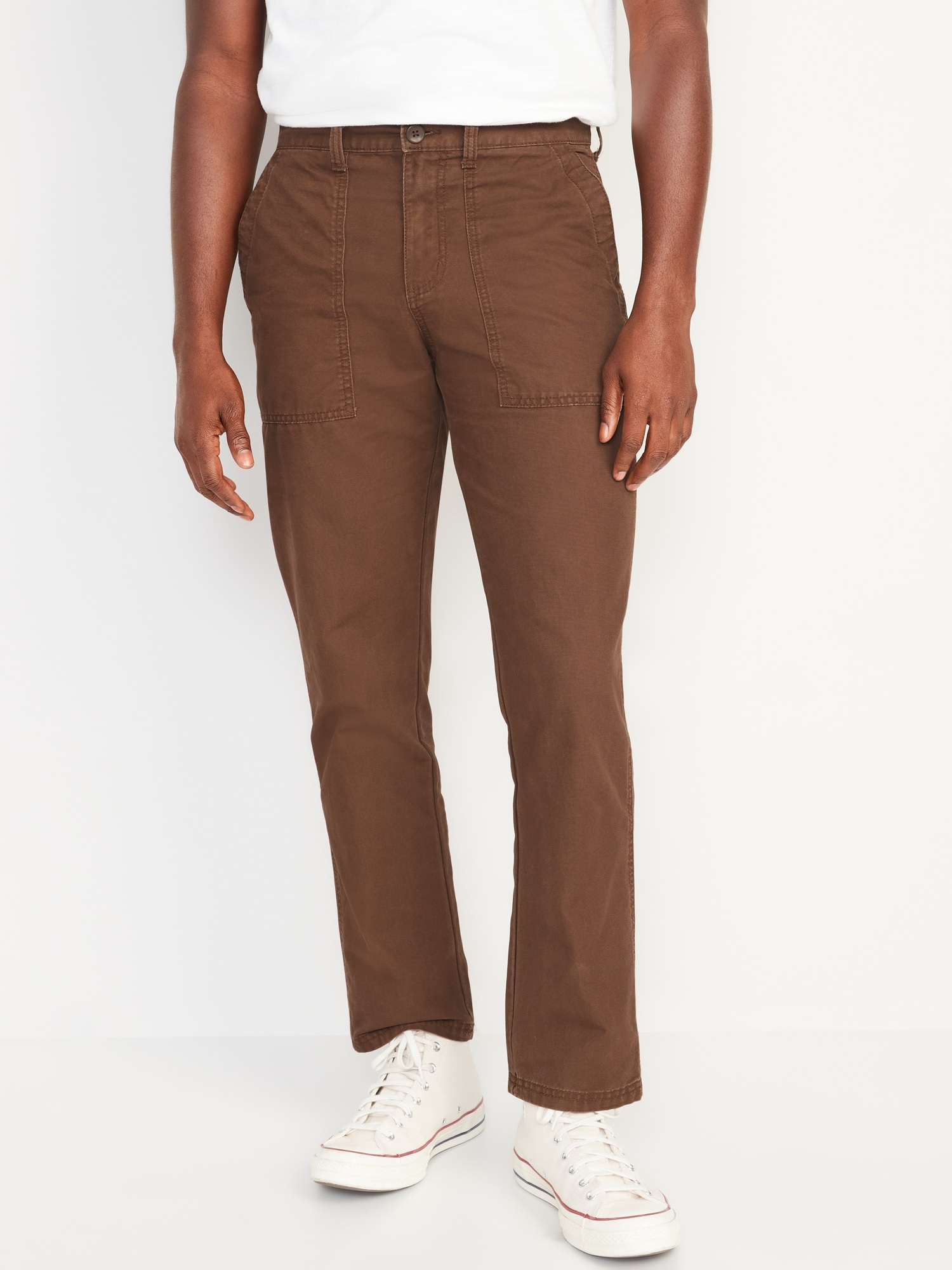 Old Navy Straight Non-Stretch Canvas Workwear Pants for Men brown. 1