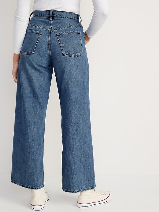 Image number 2 showing, Extra High-Waisted Ripped Baggy Wide-Leg Non-Stretch Jeans for Women
