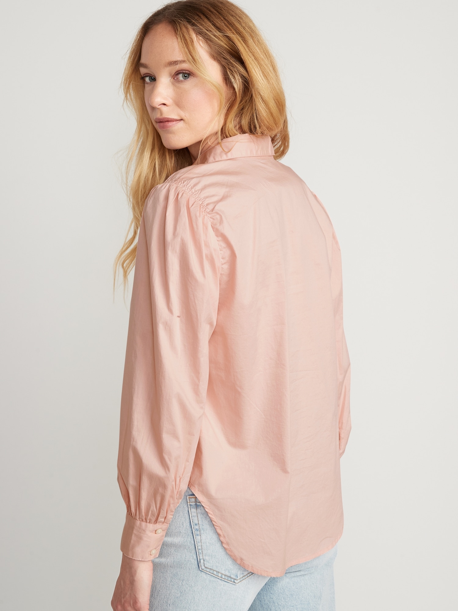 Long-Sleeve Smocked Cotton-Poplin Shirt for Women | Old Navy