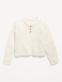 Cozy Textured Thermal-Knit Henley Top for Girls