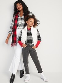 Long-Sleeve Plaid Pocket Shirt Dress 