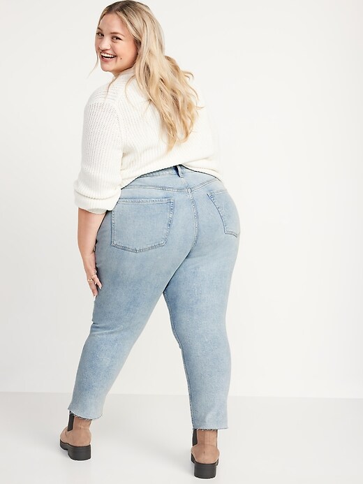 Image number 6 showing, Curvy High-Waisted OG Straight Ripped Cut-Off Jeans for Women