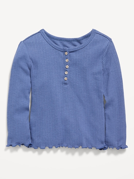 Voir une image plus grande du produit 1 de 1. T-shirt en tricot côtelé à manches longues et à bordure ondulée pour Toute-petite fille