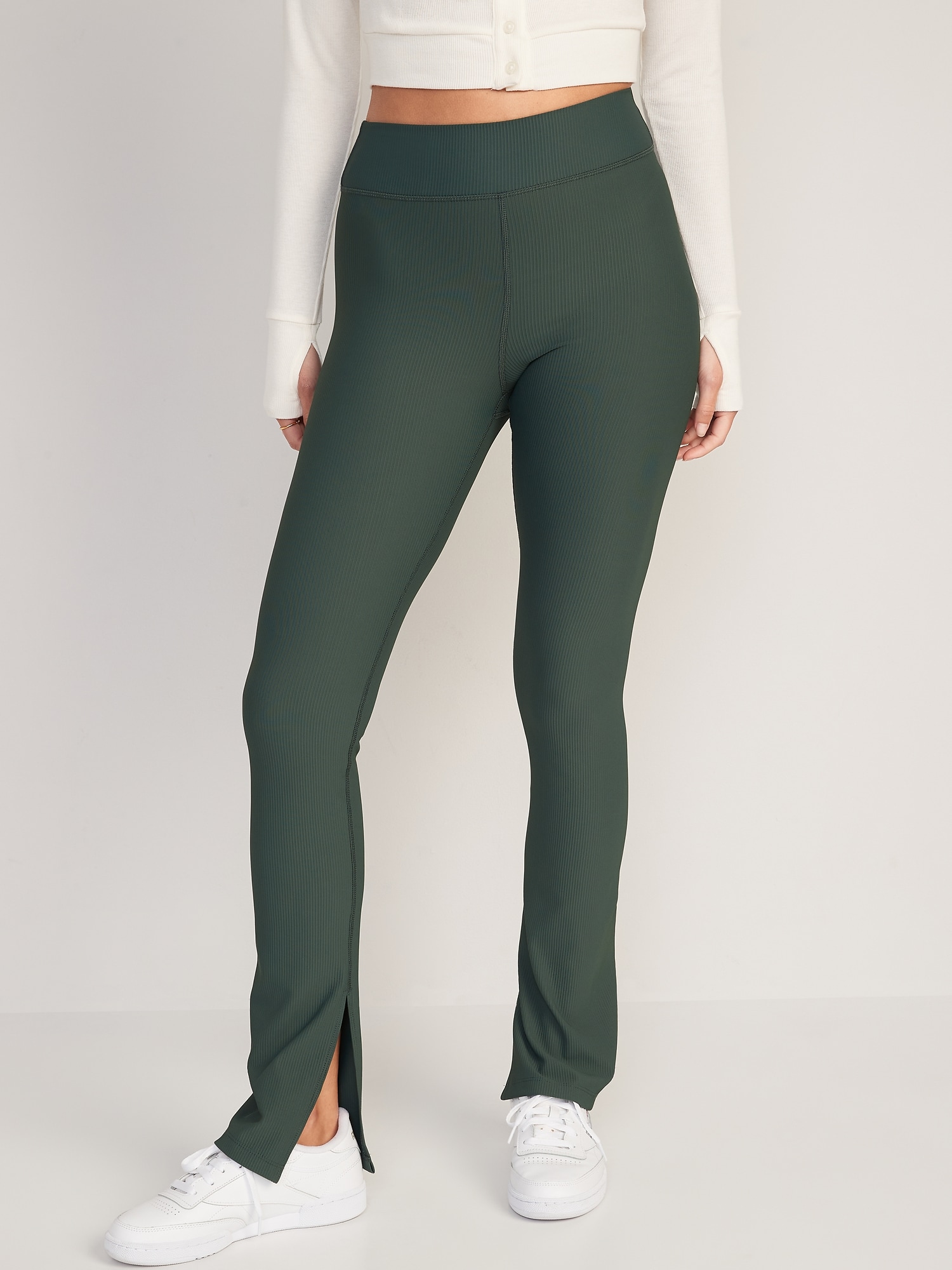 Old Navy - Extra High-Waisted PowerSoft Rib-Knit Split Flare Leggings for  Women green