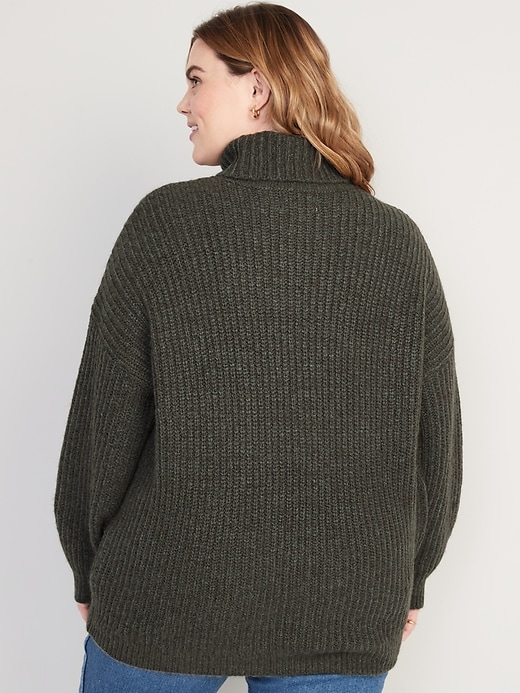 Marled Shaker-Stitch Tunic-Length Turtleneck Sweater for Women