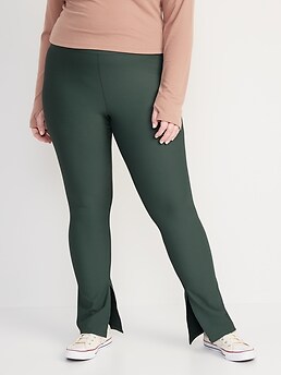 Extra High-Waisted PowerSoft Rib-Knit Split Flare Compression Leggings for Women