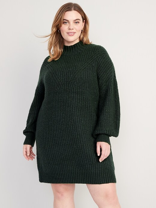 green sweater dress old navy Long-Sleeve Relaxed Mock-Neck Mini Shift Brown sweater