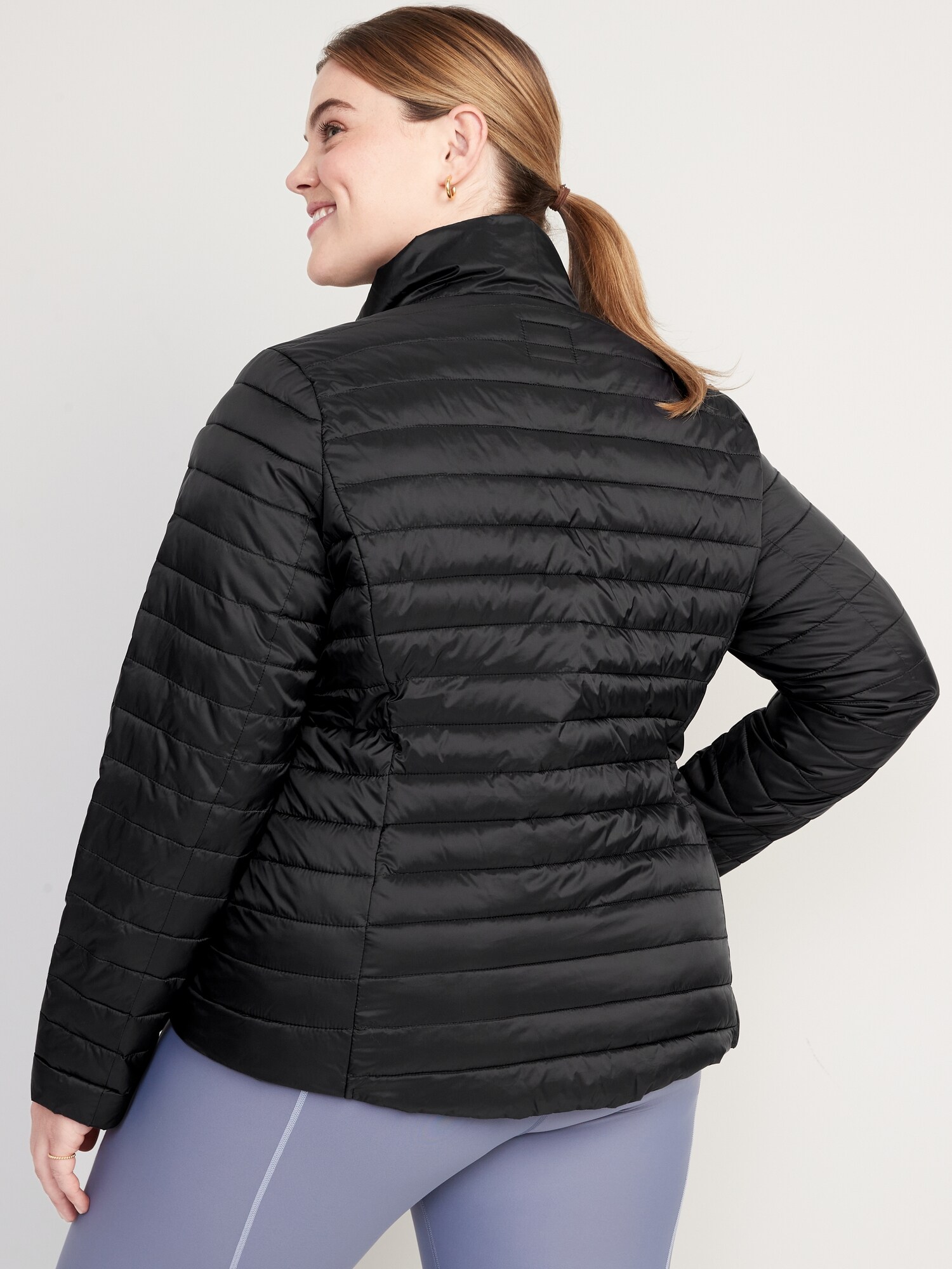 Packable Puffer Jacket for Tall Women in Black