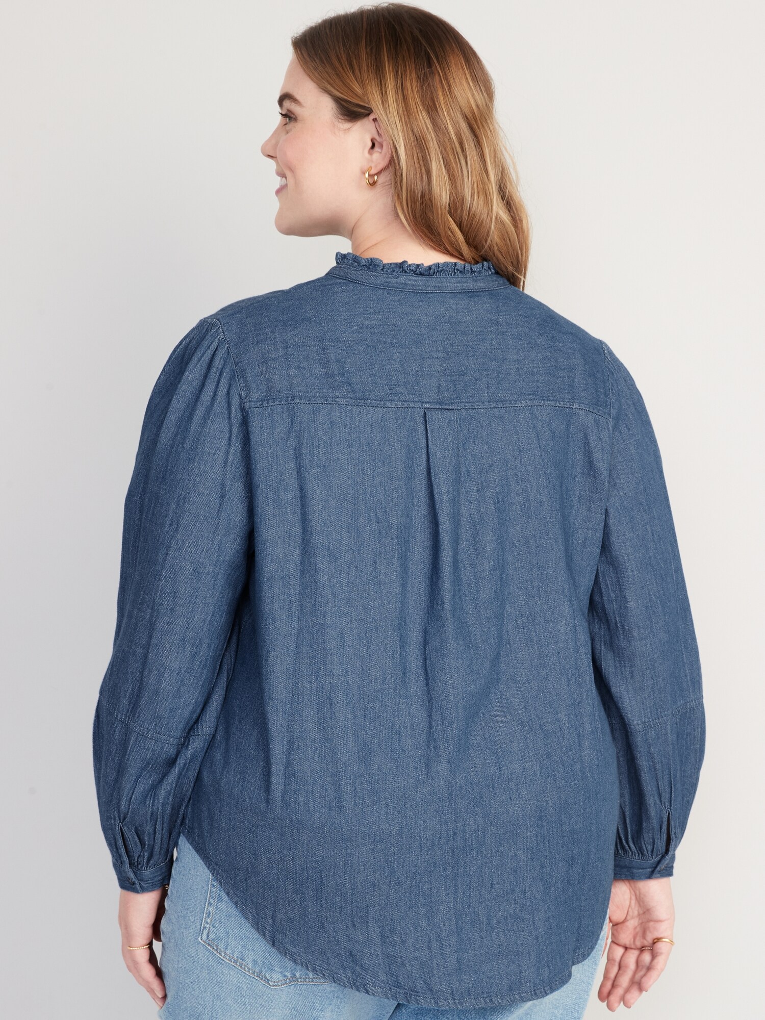 Ruffle-Neck Jean Shirt for Women