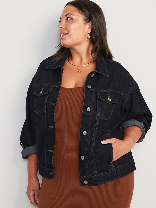 Image number 7 showing, Oversized Puff-Sleeve Non-Stretch Jean Jacket for Women