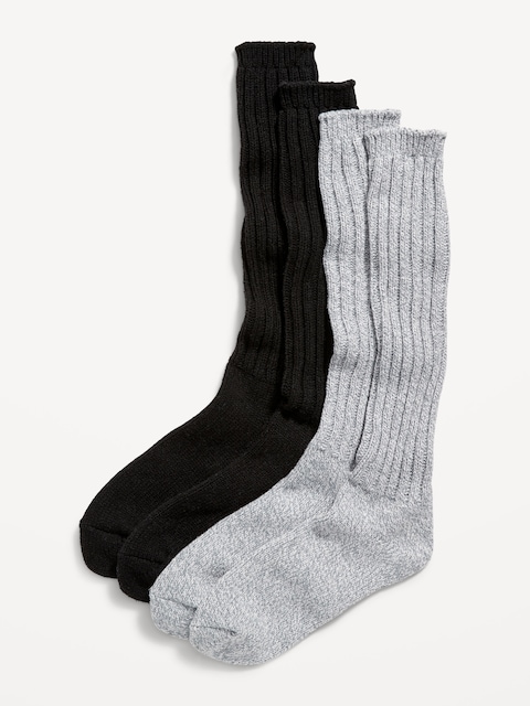 Slouchy Rib-Knit Boot Socks 2-Pack for Women - Black