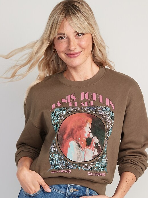Image number 1 showing, Oversized Licensed Rock Star Cropped Sweatshirt for Women