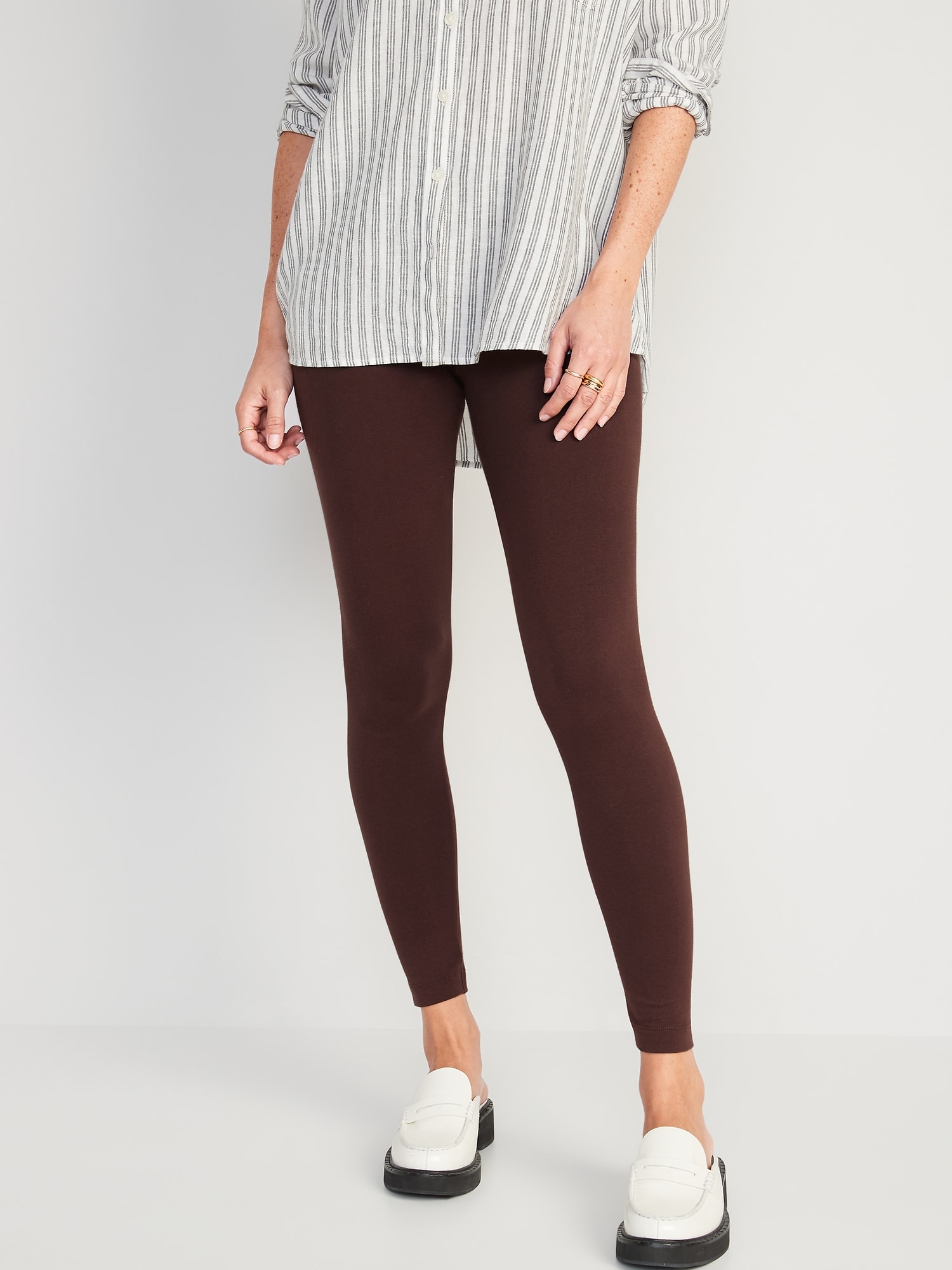 Old Navy High-Waisted Jersey Ankle Leggings For Women brown. 1