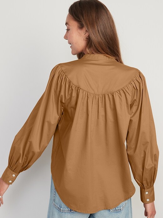 Image number 2 showing, Puff-Sleeve Henley Shirt for Women