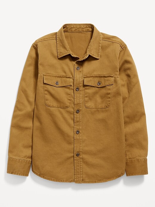 View large product image 1 of 1. Long-Sleeve Twill Button-Down Utility Pocket Shirt for Boys