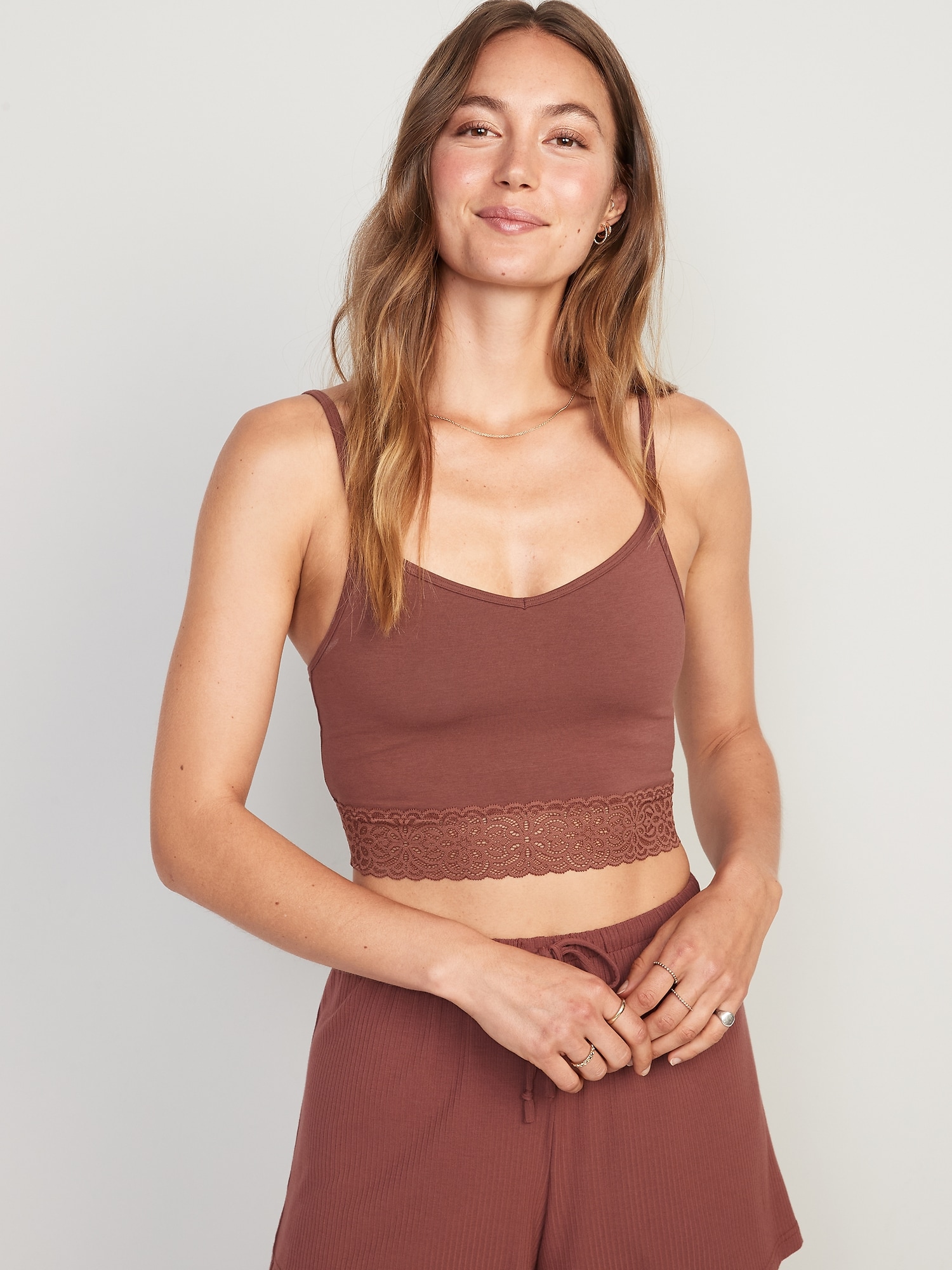 Organic Cotton Lace Yoke Cami with Built in Bra – Magenta