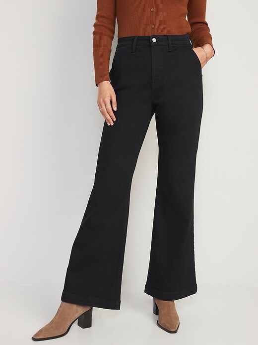 Image number 1 showing, Extra High-Waisted 360° Stretch Trouser Flare Black Jeans for Women