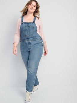 Slouchy Straight Non-Stretch Jean Overalls for Women