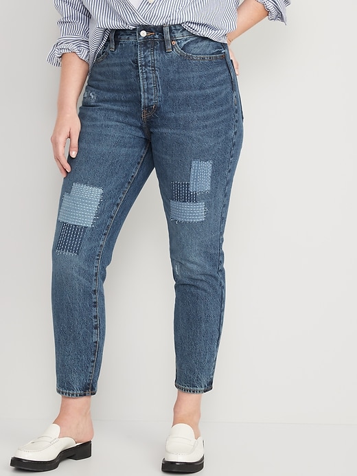 Image number 5 showing, Higher High-Waisted Button-Fly OG Straight Patchwork Non-Stretch Jeans for Women