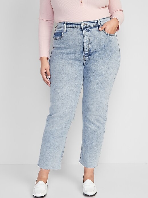 Image number 7 showing, Extra High-Waisted Button-Fly Sky-Hi Straight Raw-Hem Jeans