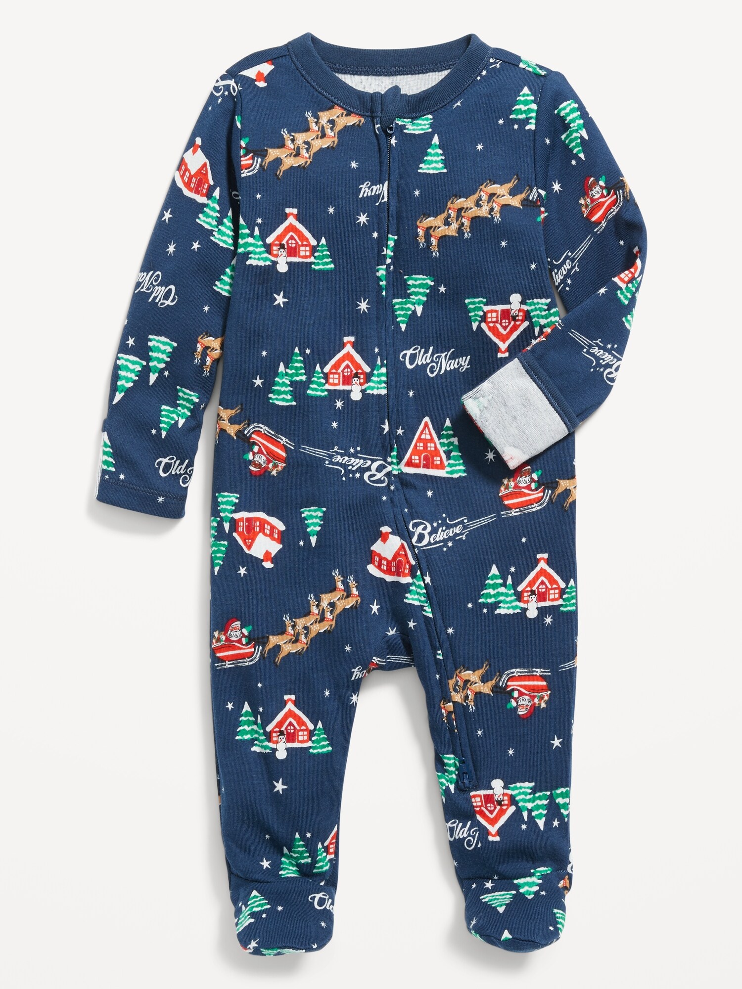 Unisex Sleep & Play Matching Print 2-Way-Zip Footed One-Piece for Baby ...