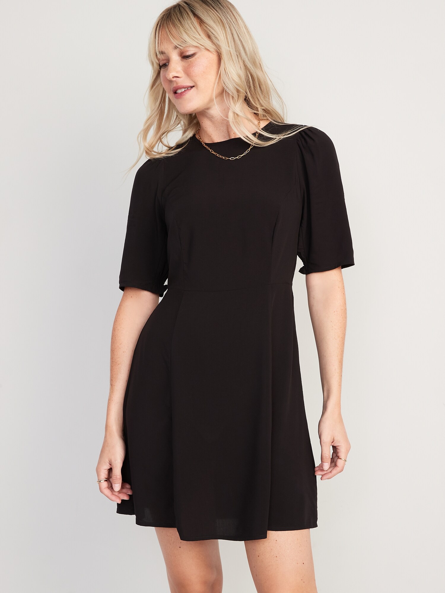 Fit & Flare Puff-Sleeve Smocked Cutout Mini Dress for Women | Old Navy