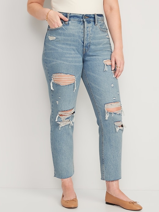 Image number 5 showing, Extra High-Waisted Button-Fly Sky-Hi Straight Ripped Non-Stretch Jeans