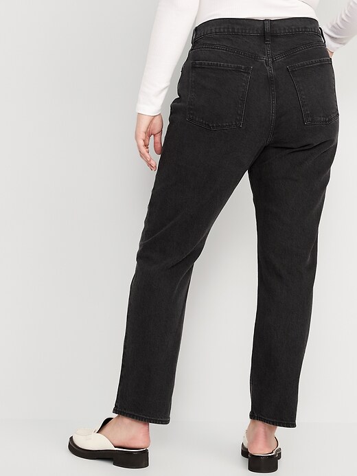 Image number 6 showing, High-Waisted Button-Fly Slouchy Straight Black-Wash Jeans for Women
