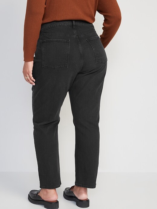 Image number 8 showing, High-Waisted Button-Fly Slouchy Straight Black-Wash Jeans for Women