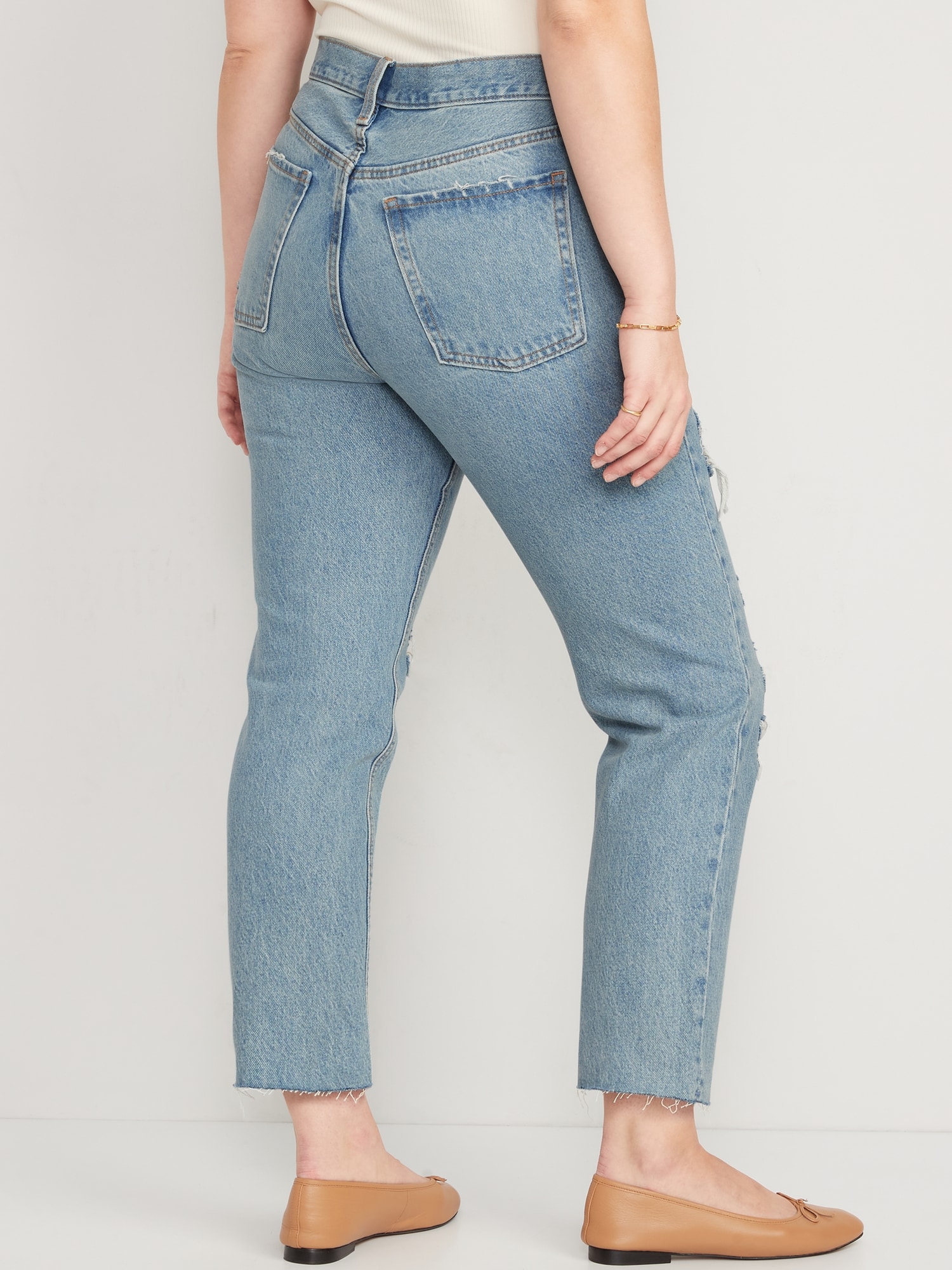 Extra High-Waisted Button-Fly Sky-Hi Straight Ripped Non-Stretch Jeans