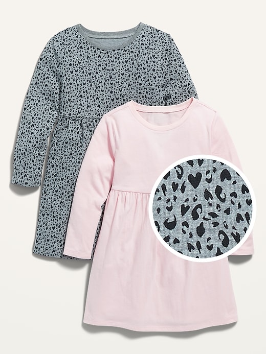 L'image numéro 1 présente Robe ajustée et évasée à manches longues pour Toute-petite fille (paquet de 2)