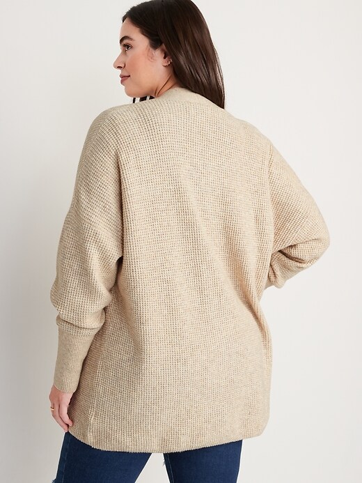 Image number 6 showing, Heathered Waffle-Knit Open-Front Cardigan for Women