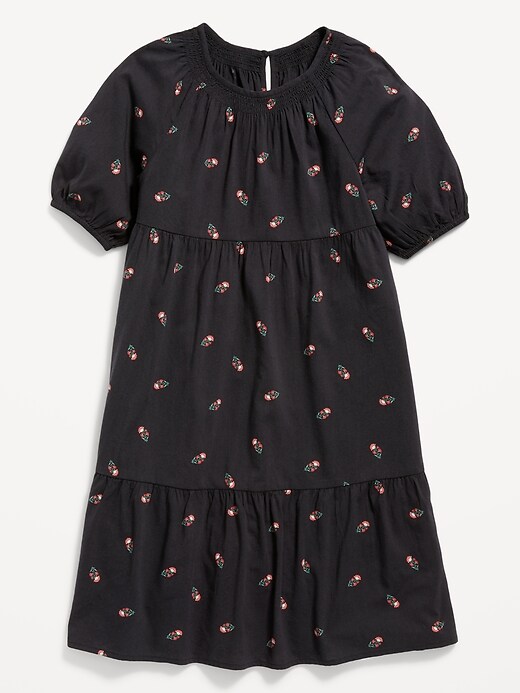View large product image 1 of 4. Floral-Print Puff-Sleeve Tiered Swing Dress for Girls