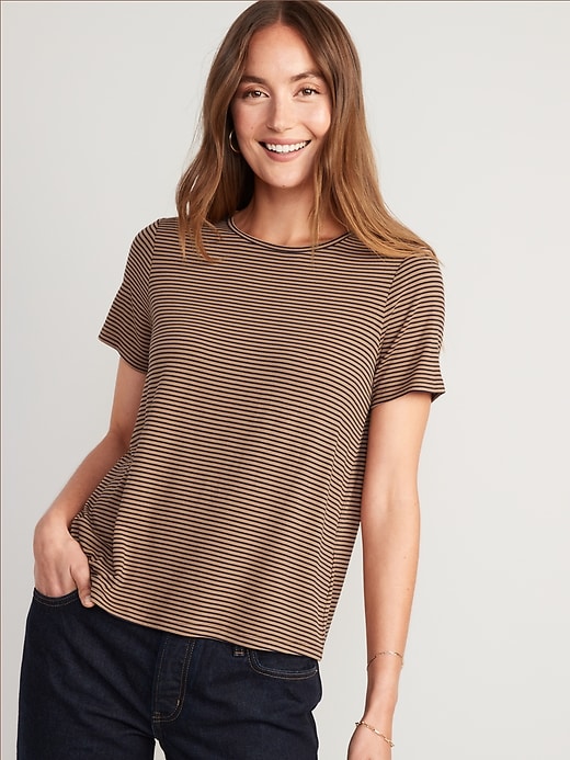Image number 1 showing, Short-Sleeve Luxe Striped T-Shirt