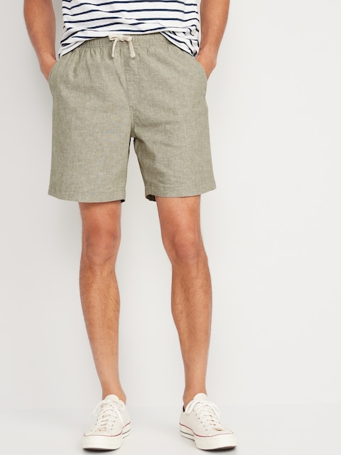 Short de jogging en mélange de lin pour Homme, entrejambe de 18 cm - Vert