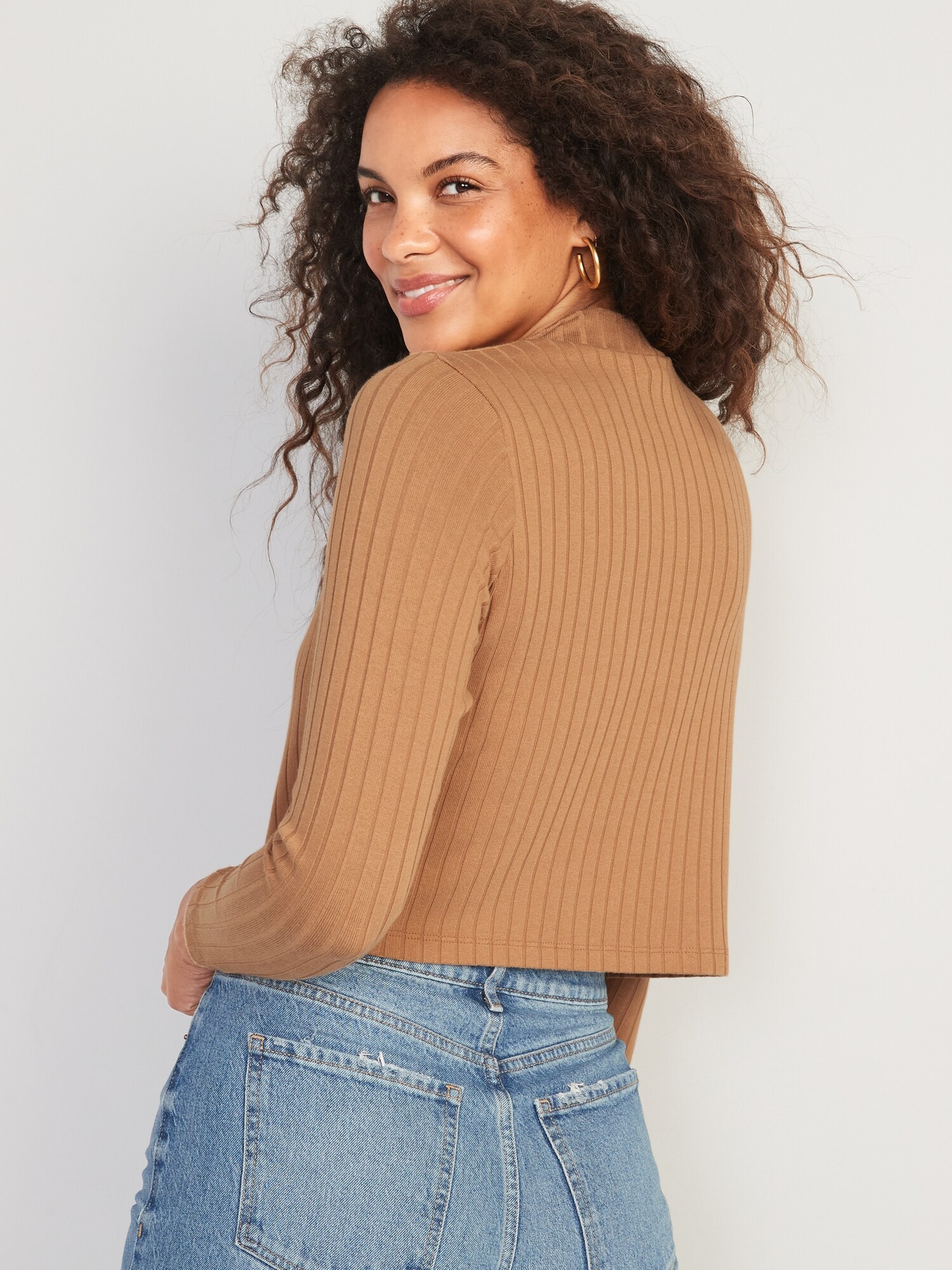 Cropped Rib-Knit Mock-Neck Sweater for 