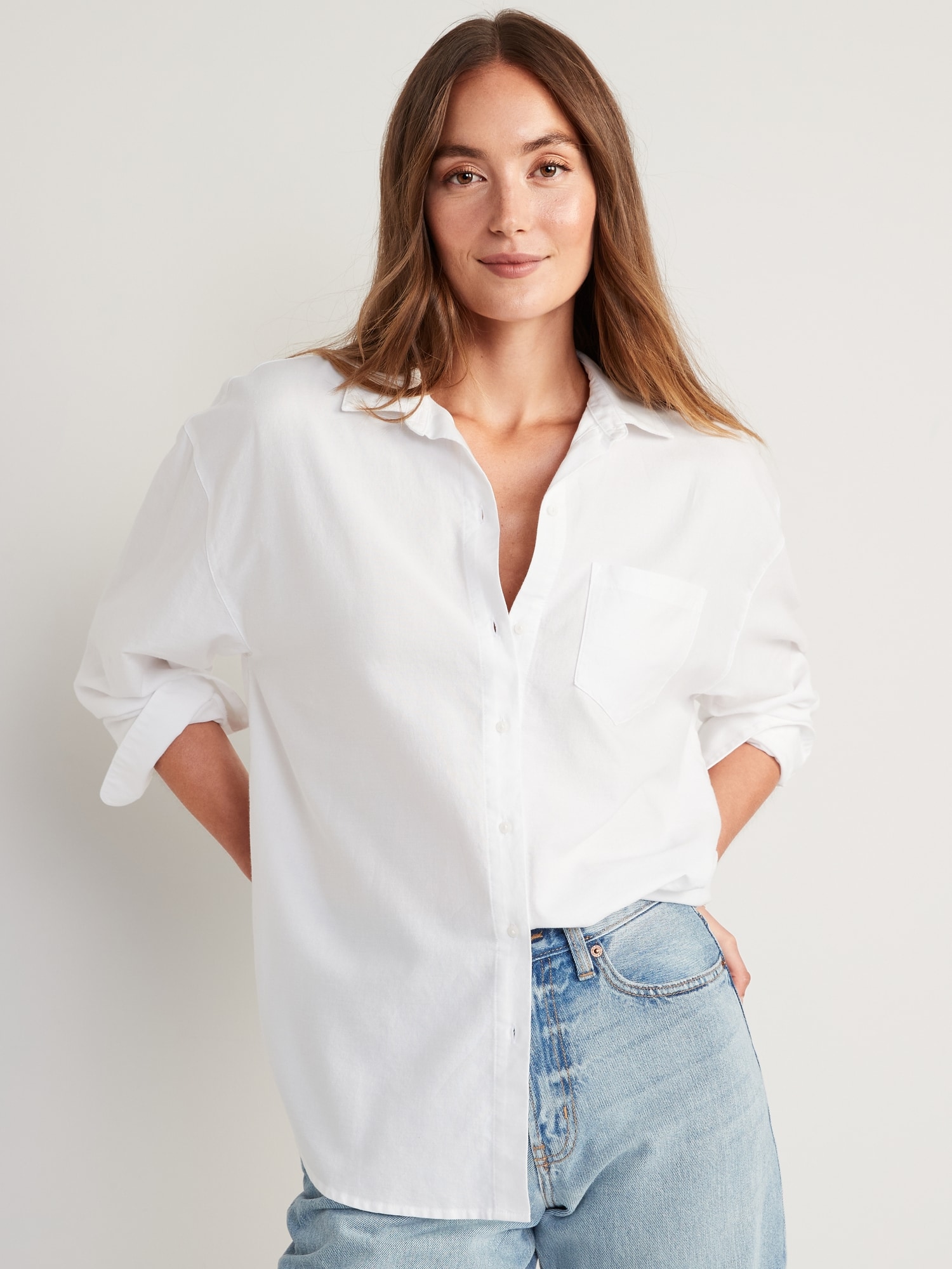 Oversized Button-Down Boyfriend Shirt for Women | Old Navy